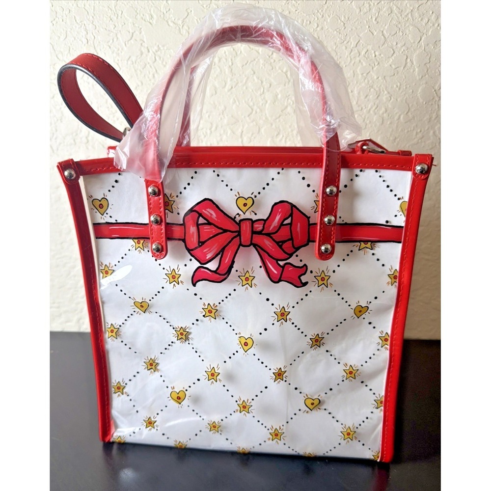Brighton VIP Celebrate Plastic Tote & Zip Pouch Red Heart Clear Handbag Set NEW - Picture 7 of 12